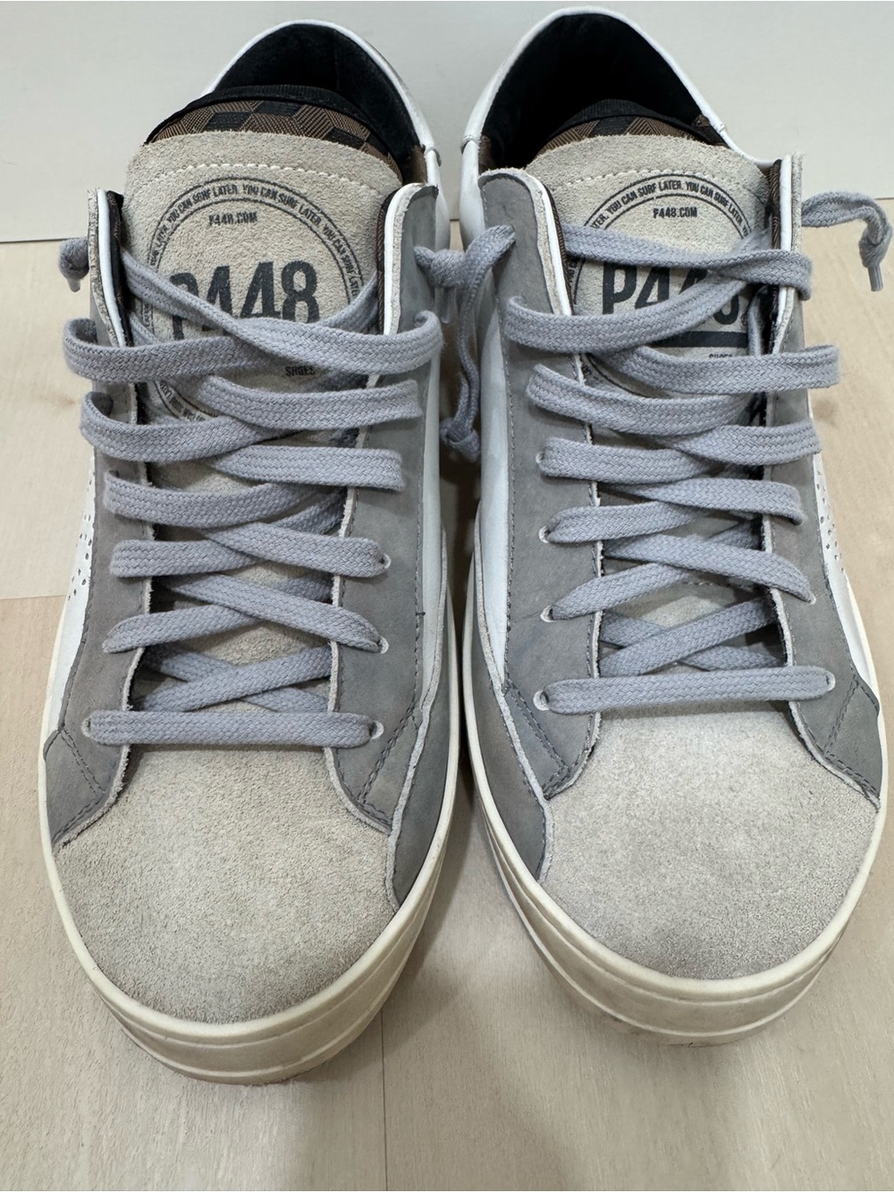 P448 Low Top Sneaker White Grey Leather Suede Men's 44 = US 10.5-11 - Picture 8 of 14